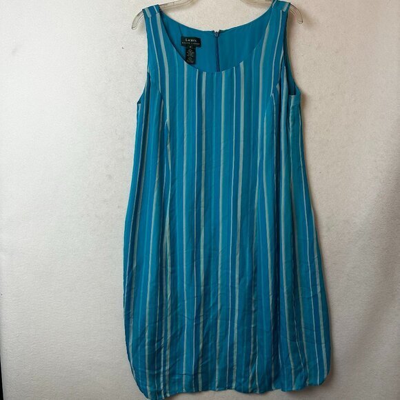 Polo Ralph‎ Lauren Dress Womens 1X blue white Striped Silk sheath sleeveless - Picture 1 of 4